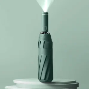 Fully Automatic 3-Fold Green LED Umbrella UV Protection Reflective Light Adjustable Torch Design