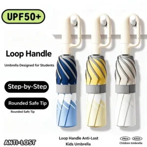 Fully Automatic 3-Fold Kids’ Umbrella with 8 Ribs, Anti-Rebound Safety, UPF50+ Sun and Rain Protection