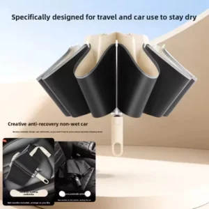 Fully Automatic 3-Fold Reverse Sunshade Umbrella with Black-Coated Fabric, Anti-UV, Oversized Double Layer