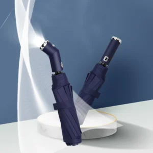 Fully Automatic 3 Fold Sunscreen Sunshade Umbrella LED Flashlight Polyester Customizable Logo Dual Use Rain Sun Business Gift