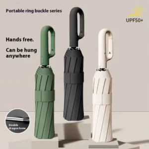 Fully Automatic Black Rubber-Coated Large Windproof 3-Fold Sun and Rain Umbrella