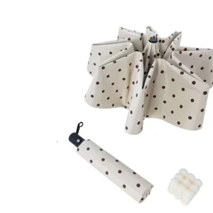 Fully Automatic Folding Polka Dot Adult Umbrella UV Protection Black Coating Simple Design Dual-Use for Sun and Rain Polyester Fiber