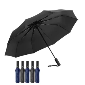 Fully Automatic Folding Travel Umbrella, 60 cm Diameter, Steel Frame, 10 Ribs, Black Glue Coating