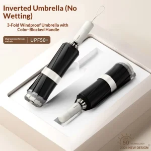 Fully Automatic Large Folding Reverse Umbrella, Dual-Use, Black Punk Design, Windproof UV Protection