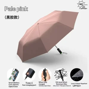 Fully Automatic Punk Design Folding Umbrella with Rubber Handle, Windproof Rainproof UV Protection