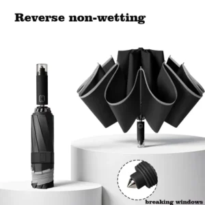 Fully Automatic Reverse 3-Fold Umbrella With UV Protection, 105cm Open Diameter, Car-Safe Window-Breaking Design