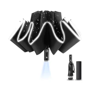 Fully Automatic Reverse-Folding Windproof Umbrella with LED Flashlight, 10 Ribs, Reflective Stripe