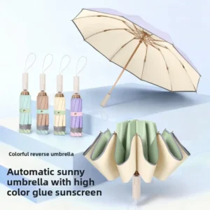 Fully Automatic Reverse Umbrella Women High Aesthetic Color Glue 10-Rib Sunproof Folding Umbrella Sun Rain Dual Use