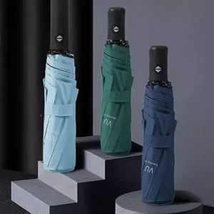 Fully Automatic Three-Fold Windproof Compact Pongee Fabric Sun and Rain Umbrella with Custom Logo