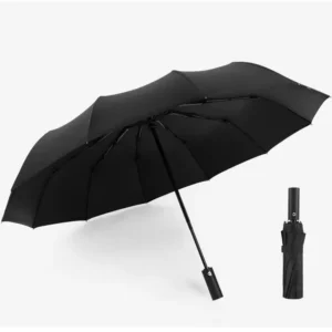 Fully Automatic Three-Folding Umbrella Black Polyester Waterproof UV Protection
