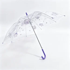 Fully Automatic Windproof Rainproof Kids Umbrella with Customizable Purple Starry Cat Design
