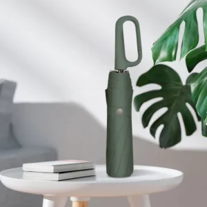 Fully Automatic Windproof Travel Umbrella, Rubber-Coated Handle, Compact Reverse Folding, Belt Buckle