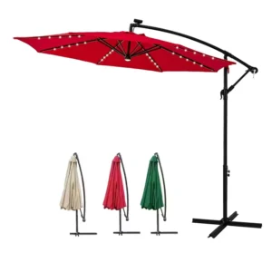 Garden Balcony 3M Waterproof Parasol Sunshade Umbrella for Beach and Outdoor Use with Light