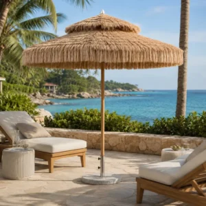 Garden Furniture Patio Restaurant Hotel Outdoor Aluminum Alloy Waterproof Anti-UV Parasol Double Top Sun Beach Thatch