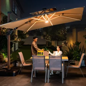 Garden Hotel Courtyard Restaurant Patio Beach Umbrella with Commercial Solar-Powered Light Top