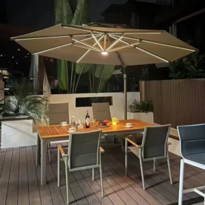 Garden Outdoor Round Cantilever Umbrella with Solar LED Light Parasols