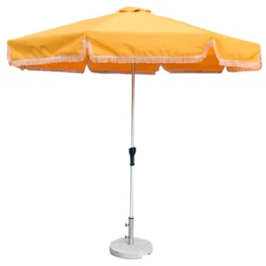 Garden Patio Brushed Aluminum Canopy Beach Umbrella with Tassels and Middle Pole