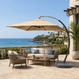 Garden Patio Umbrella with Aluminum Frame Waterproof UV-Proof Outdoor Folding Beach Villa Curved Arm Cantilever Umbrella