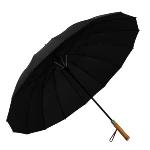 Gentleman Vintage Solid Wood Handle 16 Ribs Automatic Full Fiber Advertising Golf Umbrella Custom Logo