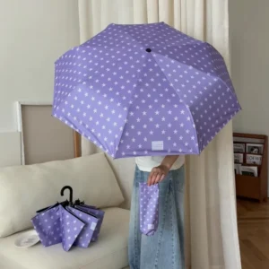 Girl’s Simple and Elegant Folding Umbrella Sunscreen UV Protection Foldable Automatic or Manual Control Rain Umbrella for Women