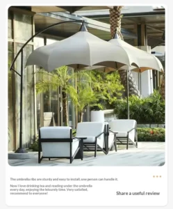 Glamping Cantilever Umbrella Outdoor Furniture Patio Umbrella Scalopped Umbrella Outdoor for Cafe Shop