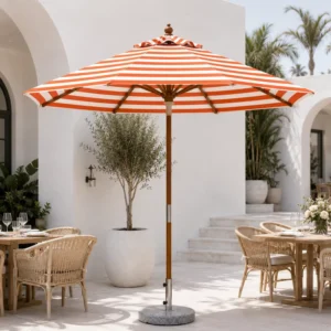 Glamping Custom Waterproof Beach Umbrella Outdoor Premium Garden Parasol Wood Grain Stripes Large Beach Umbrella