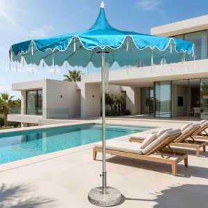 Glamping Hotel Parasol Umbrella Pool Vintage Pagoda Beach Umbrella Scalloped Fringe Patio Umbrella for Garden