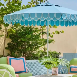 Glamping Outdoor Parasol Umbrellas Wedding Pool Wood Scalloped Edge Patio Garden Beach Umbrellas