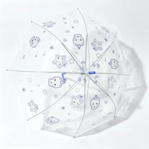 Global Export Fully Automatic Cartoon Starry Purple Cat Clear Kids Umbrella for Boutique Stores & Buyers
