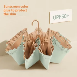 Goddess Lightweight Portable Sun Umbrella Solid Color Lace UV Protection Three Folding Rain Function Fresh Style Parasol
