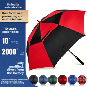 Golf Umbrella Custom Logo Large Size Double-Layered Windproof Straight-Handle Design Business Promotional Gift Umbrella