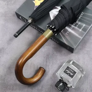 Golf Umbrella Custom Logo Oversized Wooden Handle Straight Umbrella Double Storm Resistant Men Business Classic Long Handle