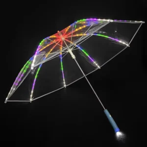 Good Quality Customer Straight LED Special Reflective Edge Transparent Lighting Umbrella with Logo Print
