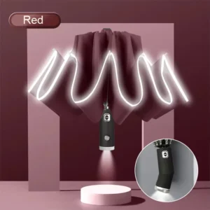 Good Quality Strong Sturdy Mini 3-Fold LED Umbrella Water-Proof UV Sun Protection Torch Classic Design Polyester Auto Open