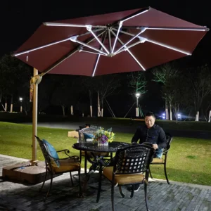 Goodluck Modern Hanging Outdoor LED Aluminum Patio Umbrella with Waterproof Polyester Fabric 2.7M Diameter for Park Use