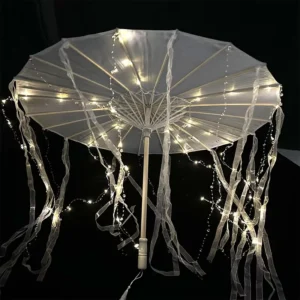 Gorgeous Chinese Japanese LED Polyester Cloth Craft Umbrella Tassels Flashing Glow Dark Luminous Handheld Party New Arrivals
