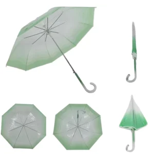 Gradient Mint Green Clear POE Transparent Straight Umbrella with Gradient Hook Handle