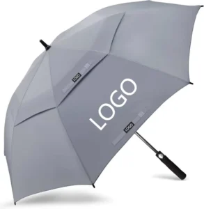 Gray 30-Inch Windproof Fiberglass Double-Layer Vented Golf Umbrella