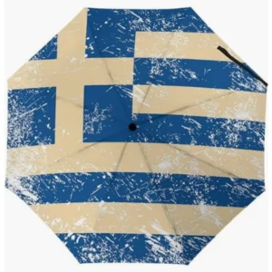 Greece Flag Pattern Bright Color Fully Automatic Folding Umbrella