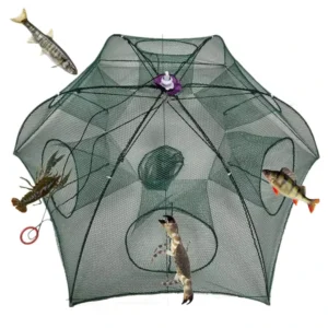 Green Blue PE 6-, 8-, 10-, and 16-Hole Folded Umbrella Shrimp Trap for Shrimp Lobster Crab