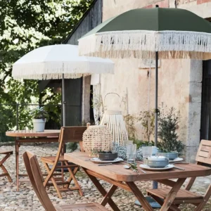 Green Fringed Parasol 180 cm Windproof Aluminum Pole Garden Beach Umbrella for Cafe Backyard