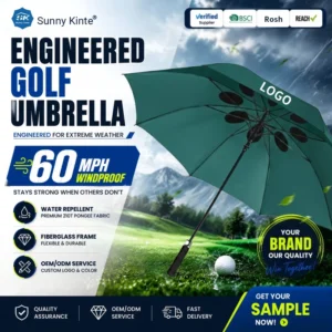 Green Hole-Punching Golf Umbrella with logo Windproof Waterproof Custom logo Size Color Fits Bank Gift & Hotel Gift