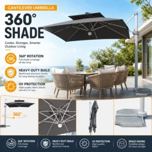 Grey Aluminum Tube Side Pole Canopy with Crank Lift for Cafe, Beach, Resort, and Garden Use