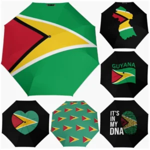 Guyana Fully Automatic Folding Umbrella Custom National Themed Flag Design
