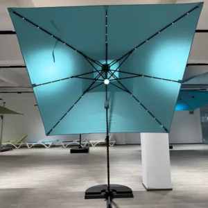 HANYI Modern Double Top Design Hotel Use Patio Cantilever Umbrella with UV Protection Aluminum Frame Outdoor Sunshade LED Light