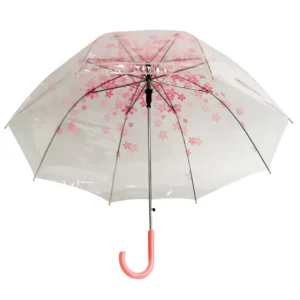 HJH428 Women Girls Sakura Umbrella Transparent Wind Heavy Rain Clear Flowers Bubble Dome Umbrella Long Handle