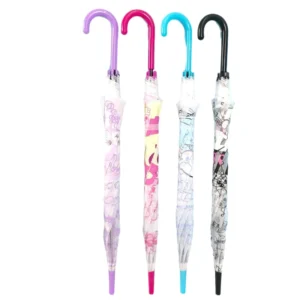 HS09 Reinforced Transparent POE Umbrella with Frosted Border, Windproof Long Handle