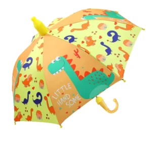 HS11 Long Handle Kids’ Umbrella with UPF 50+ Black Glue Coating Cartoon Parasol with Safety J Handle & Custom Logo