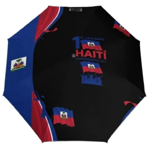 Haiti Flag Custom Printed Three-Folding Automatic Sun Umbrella with UV Coating Windproof Travel