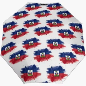 Haiti National Flag Print Fully Automatic Rain and Sun Umbrella
